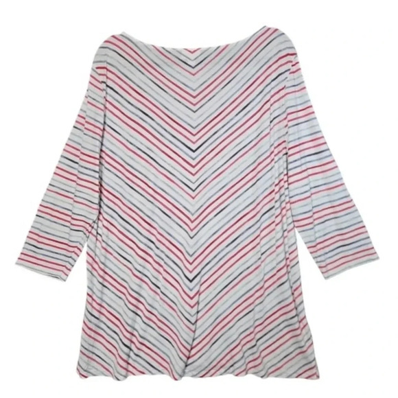 J Jill Knit Top Womens XL Red Gray Chevron Stripe Boat Neck Coastal Tunic Boxy - Picture 10 of 13